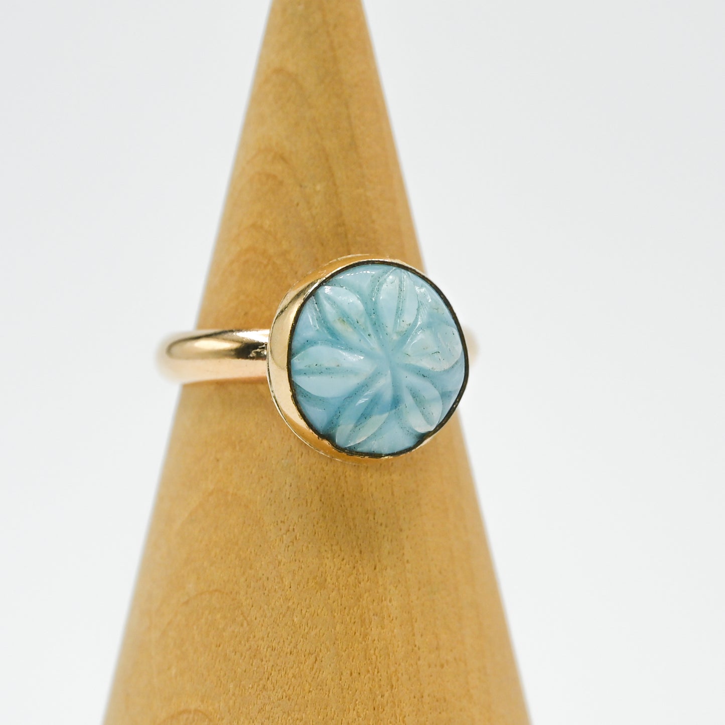 Gold fill carved larimar size 7