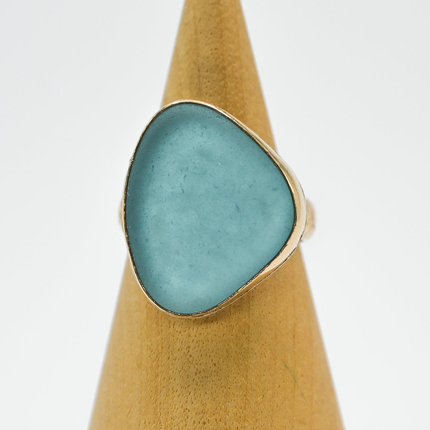 Gold fill xsl aqua sea glass size 7