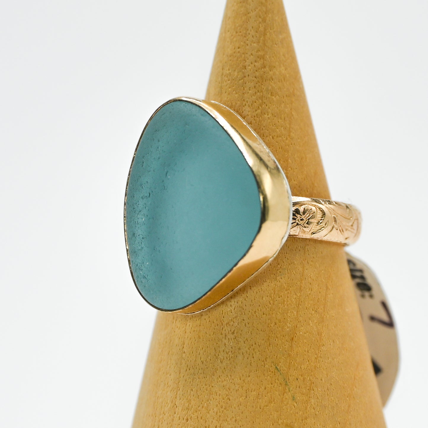 Gold fill xsl aqua sea glass size 7