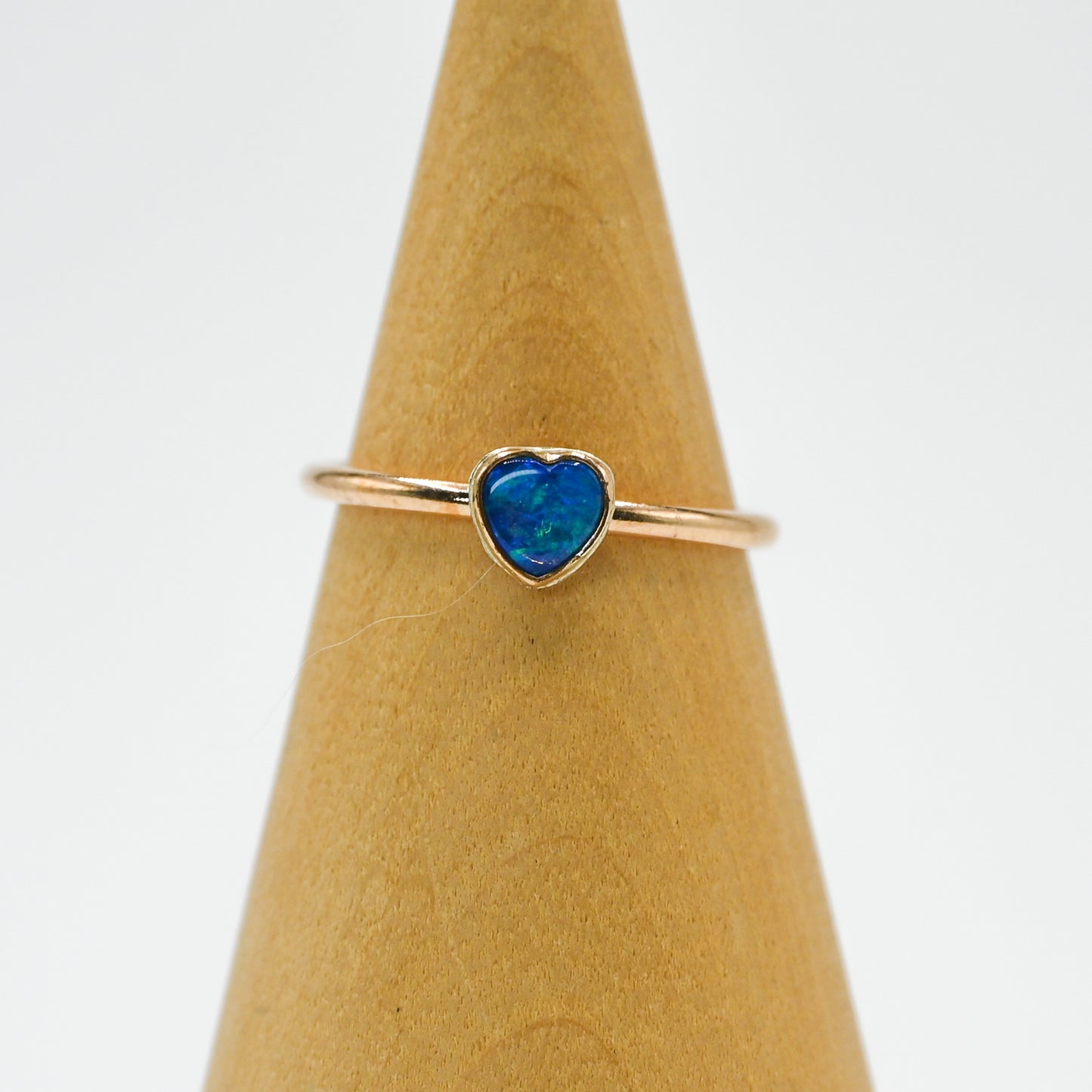 Gold fill tiny Australian opal heart size 7
