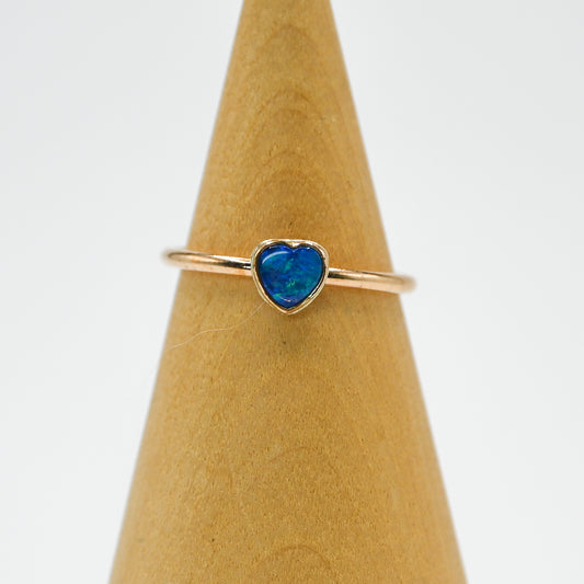 Gold fill tiny Australian opal heart size 7