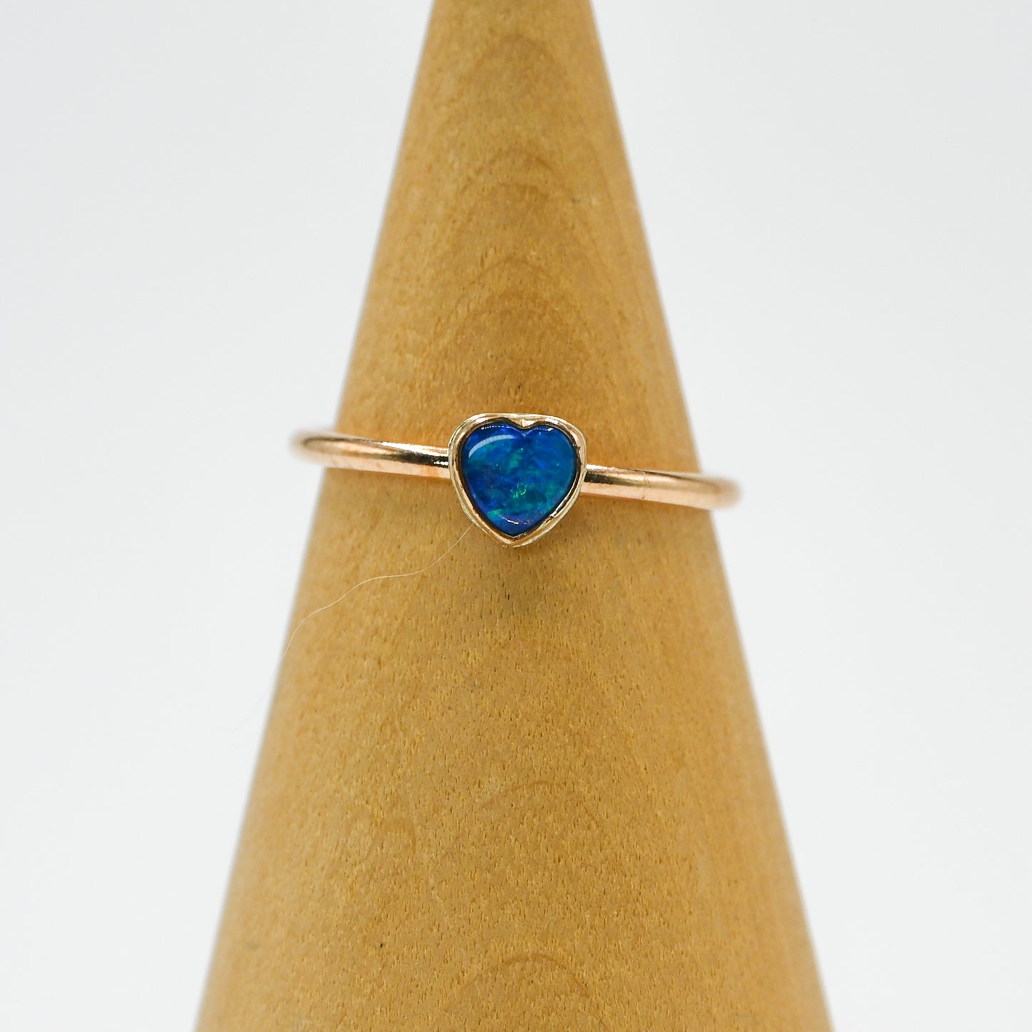 Gold fill tiny Australian opal heart size 7