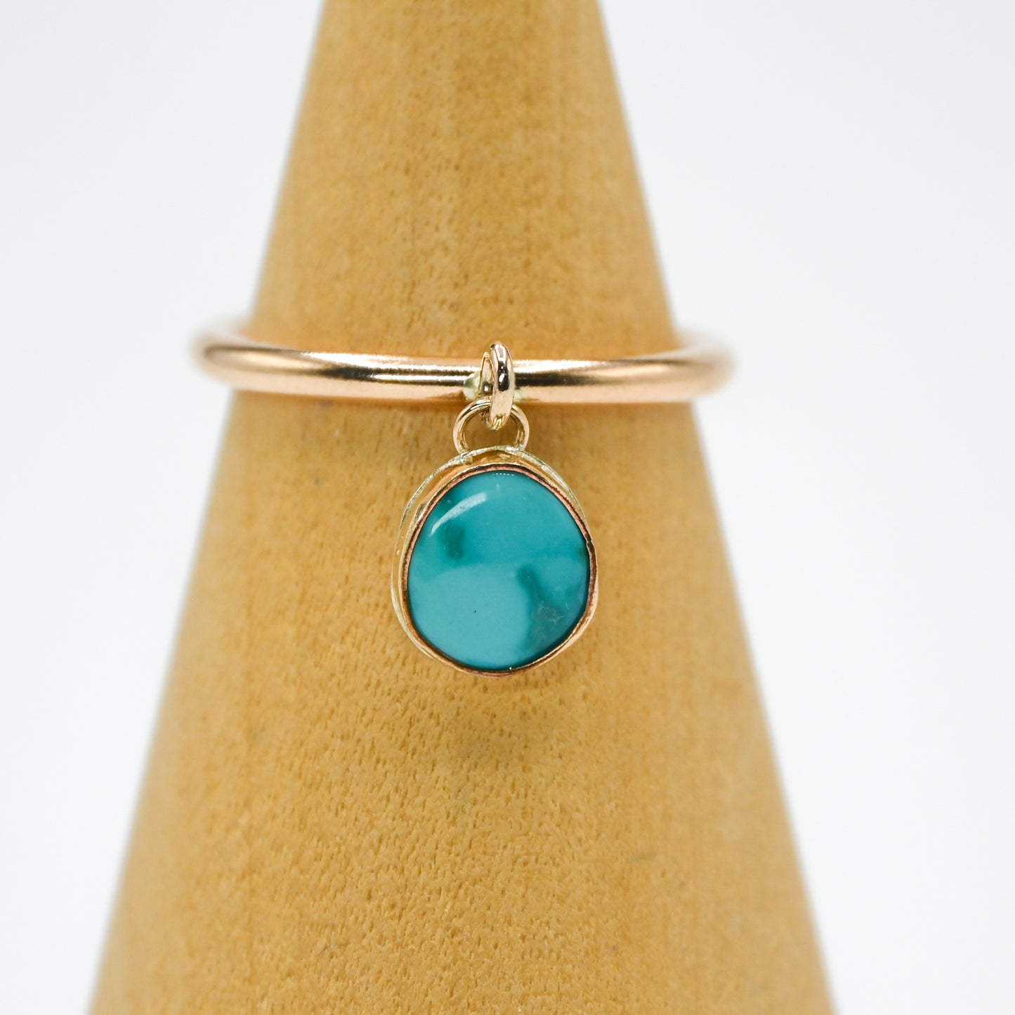 Gold fill dangle charm ring emerald valley turquoise size 8