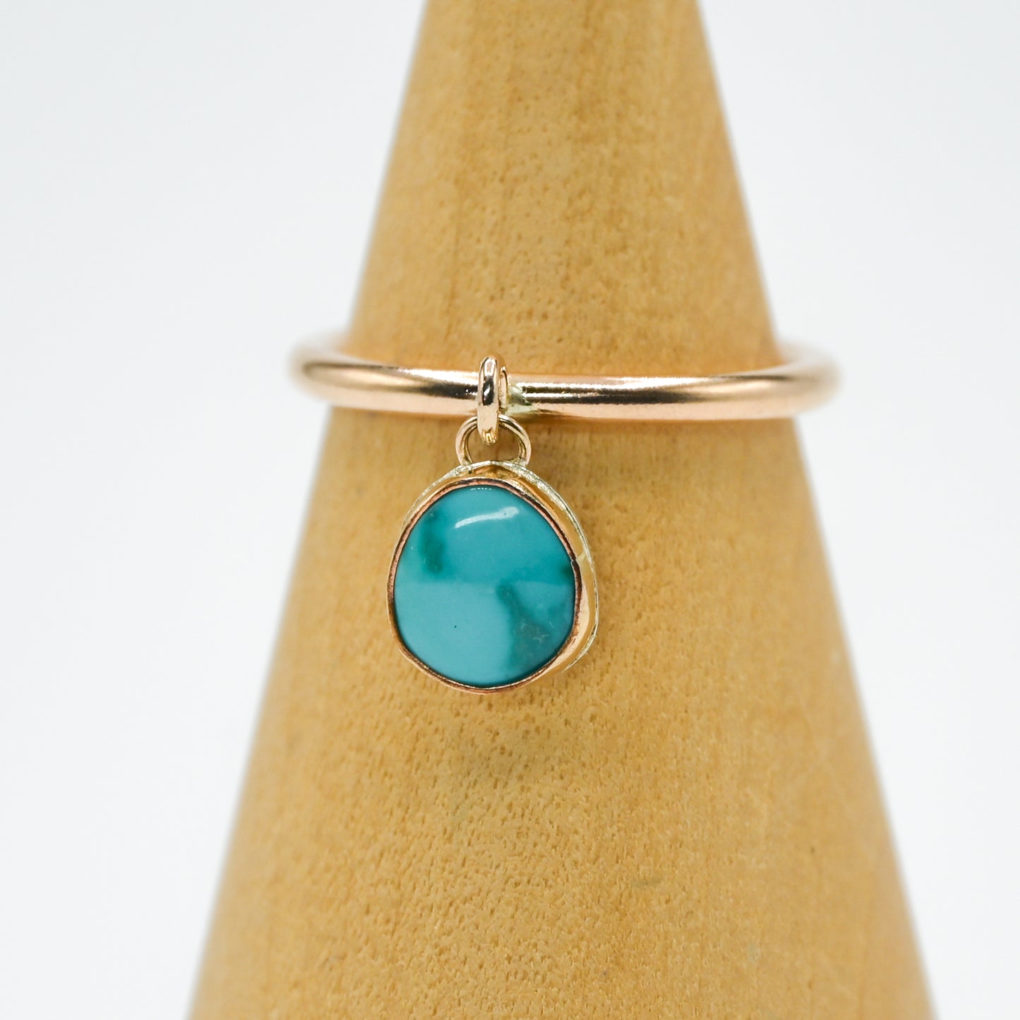 Gold fill dangle charm ring emerald valley turquoise size 8