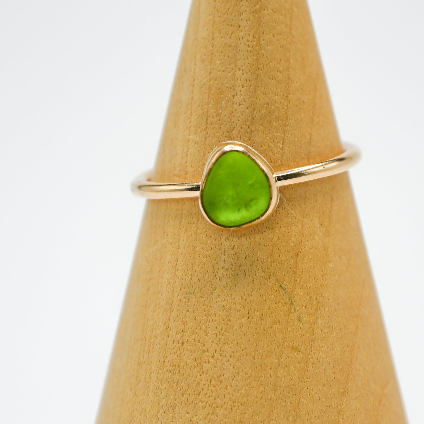 Gold fill lime green sea glass size 8.5