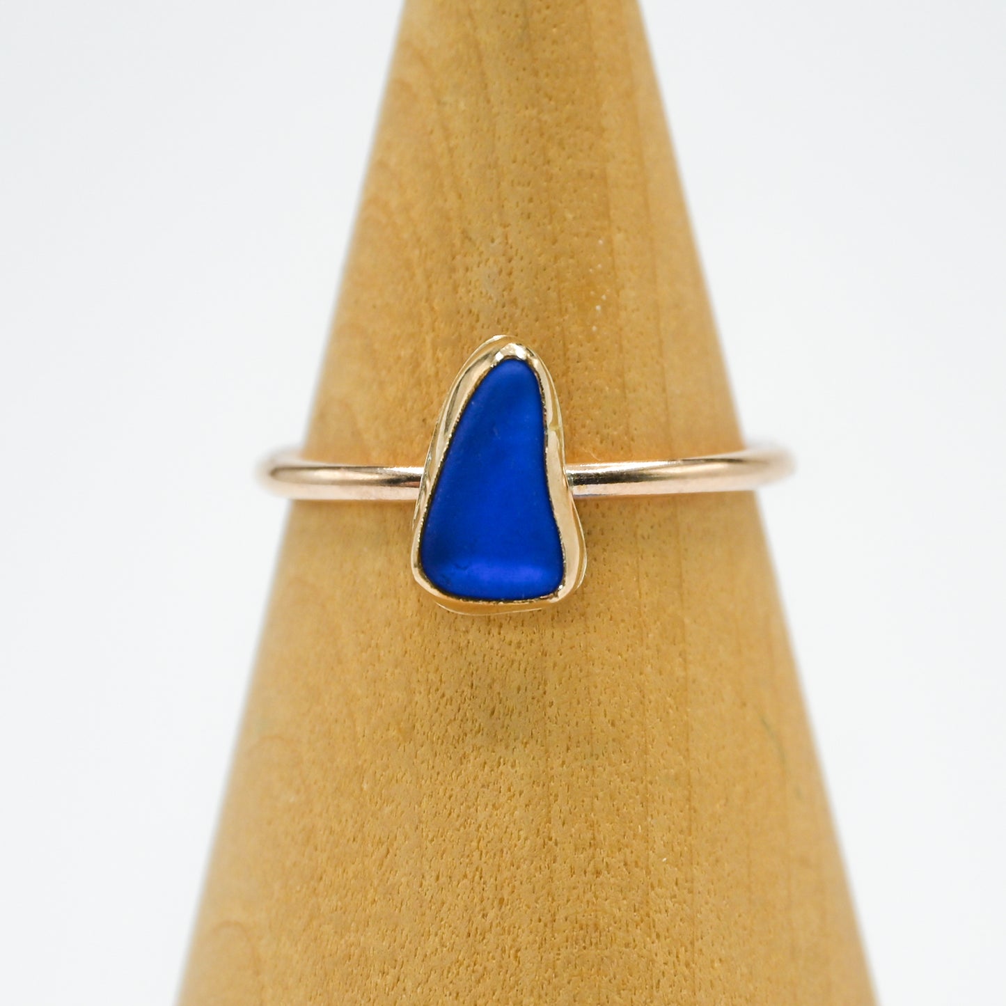 Gold fill cobalt sea glass size 8.5