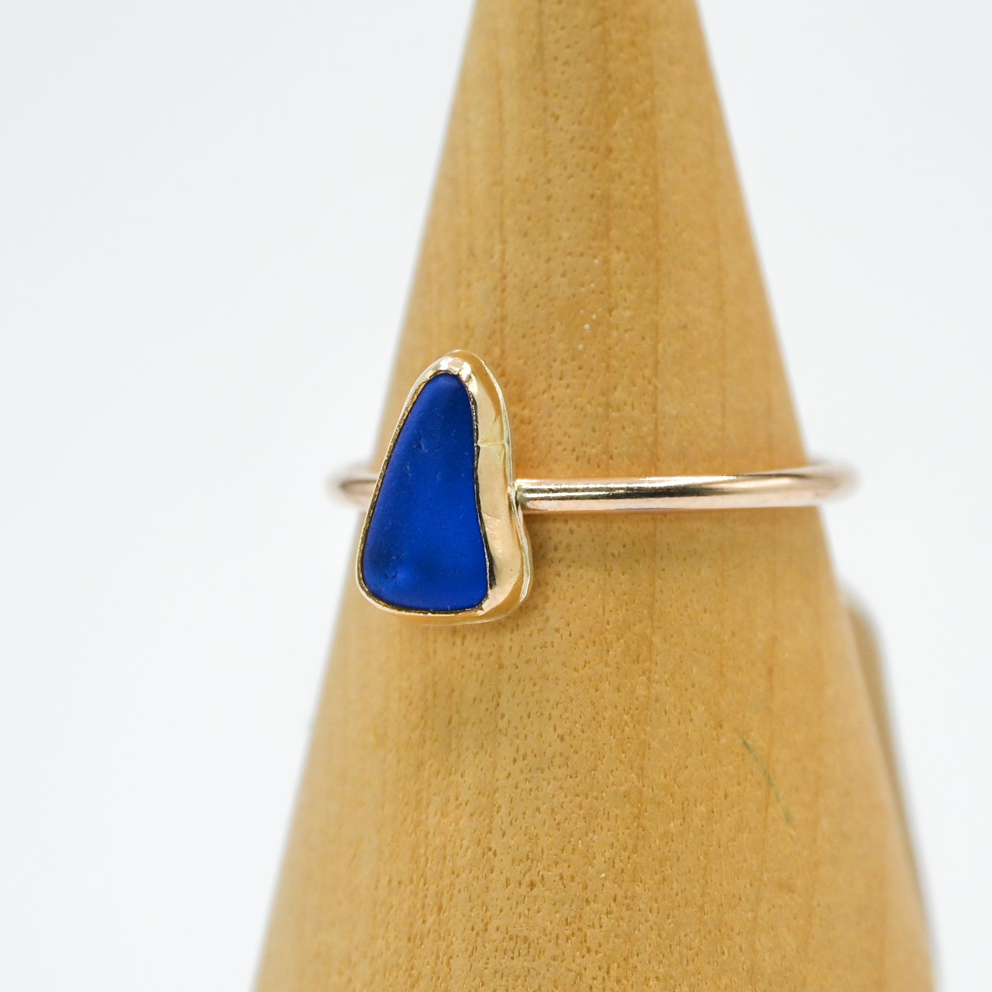 Gold fill cobalt sea glass size 8.5