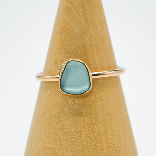 Gold fill aqua sea glass size 9