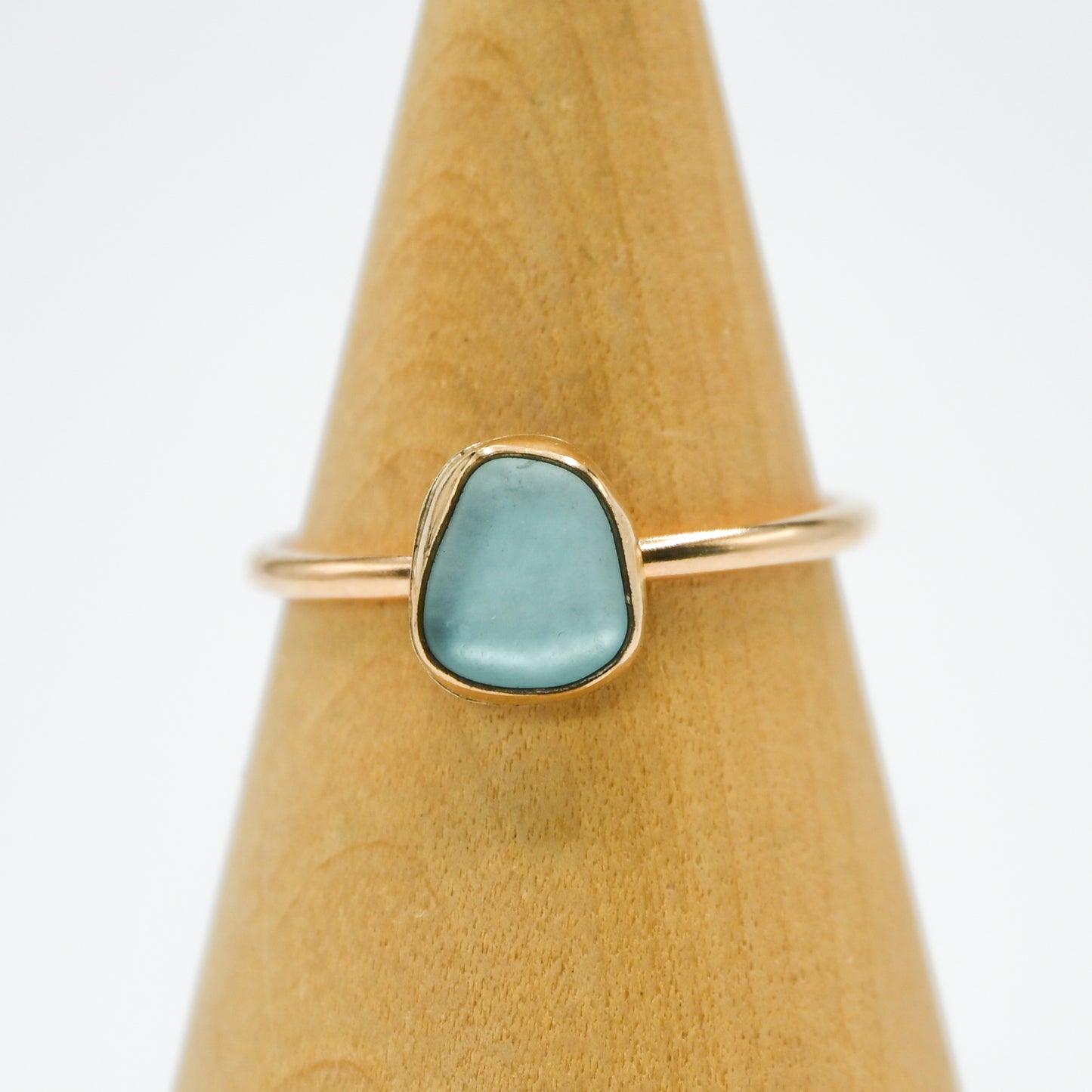 Gold fill aqua sea glass size 9