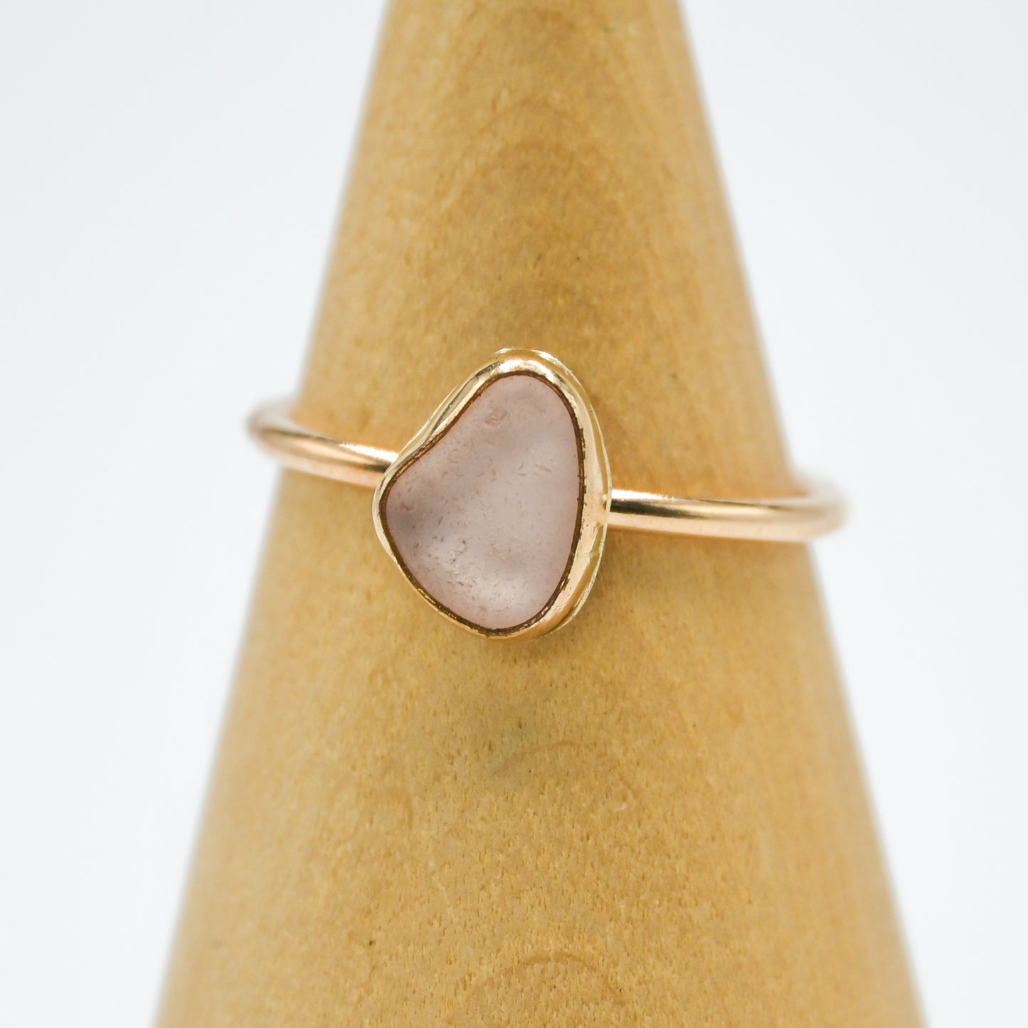 Gold fill pink sea glass size 9.5