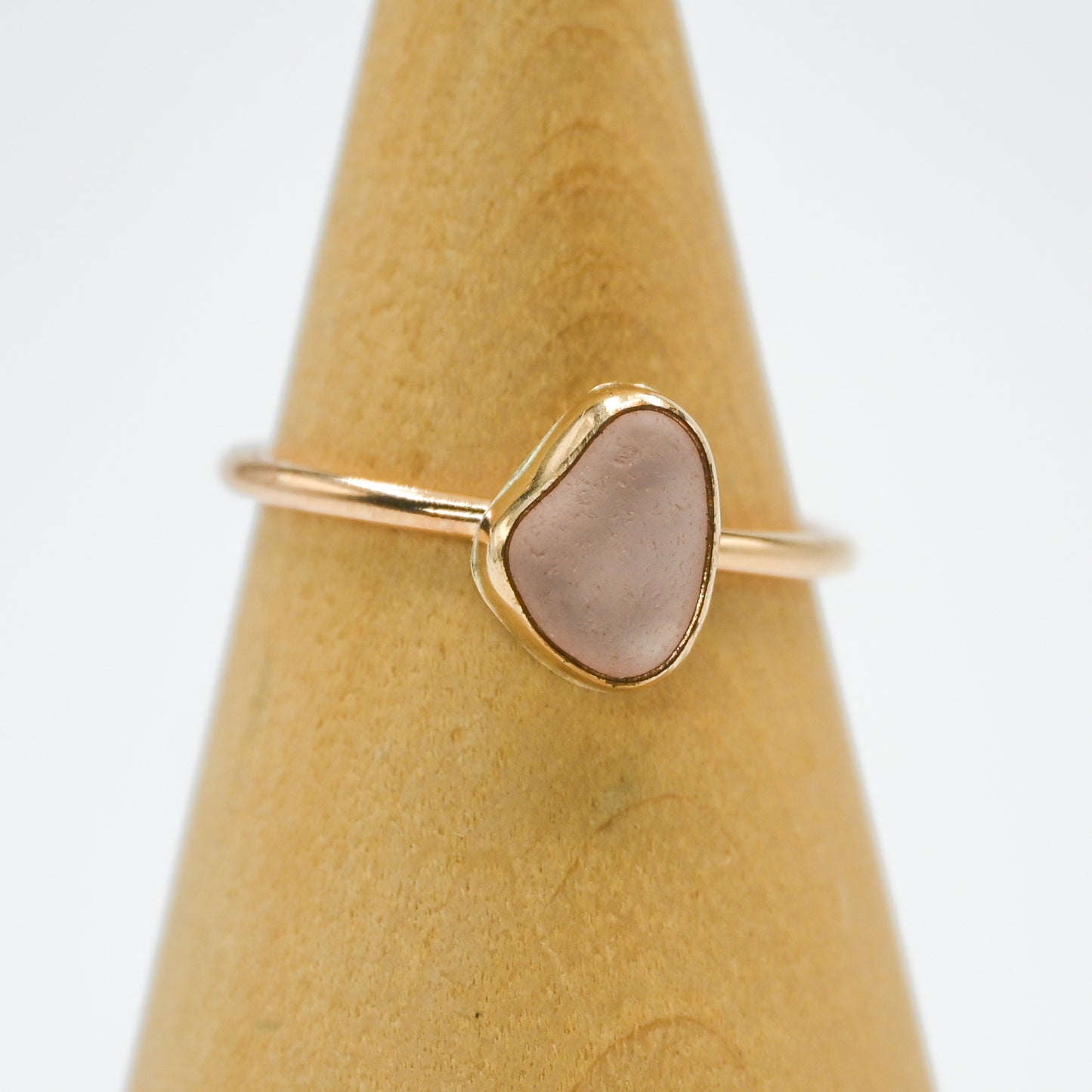 Gold fill pink sea glass size 9.5