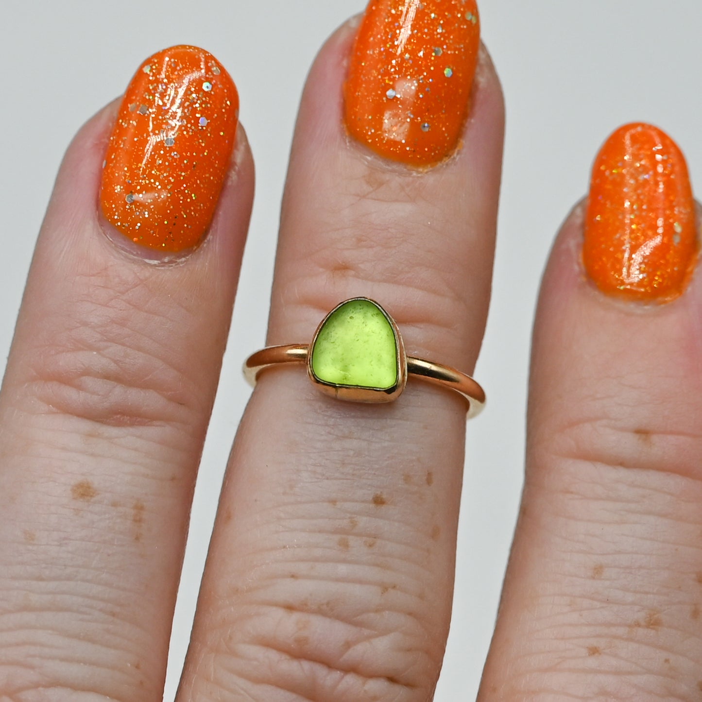 Gold fill lime sea glass size 4