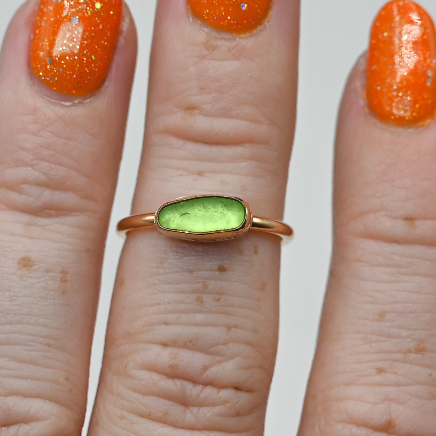 Gold fill lime sea glass horizontal size 5.5