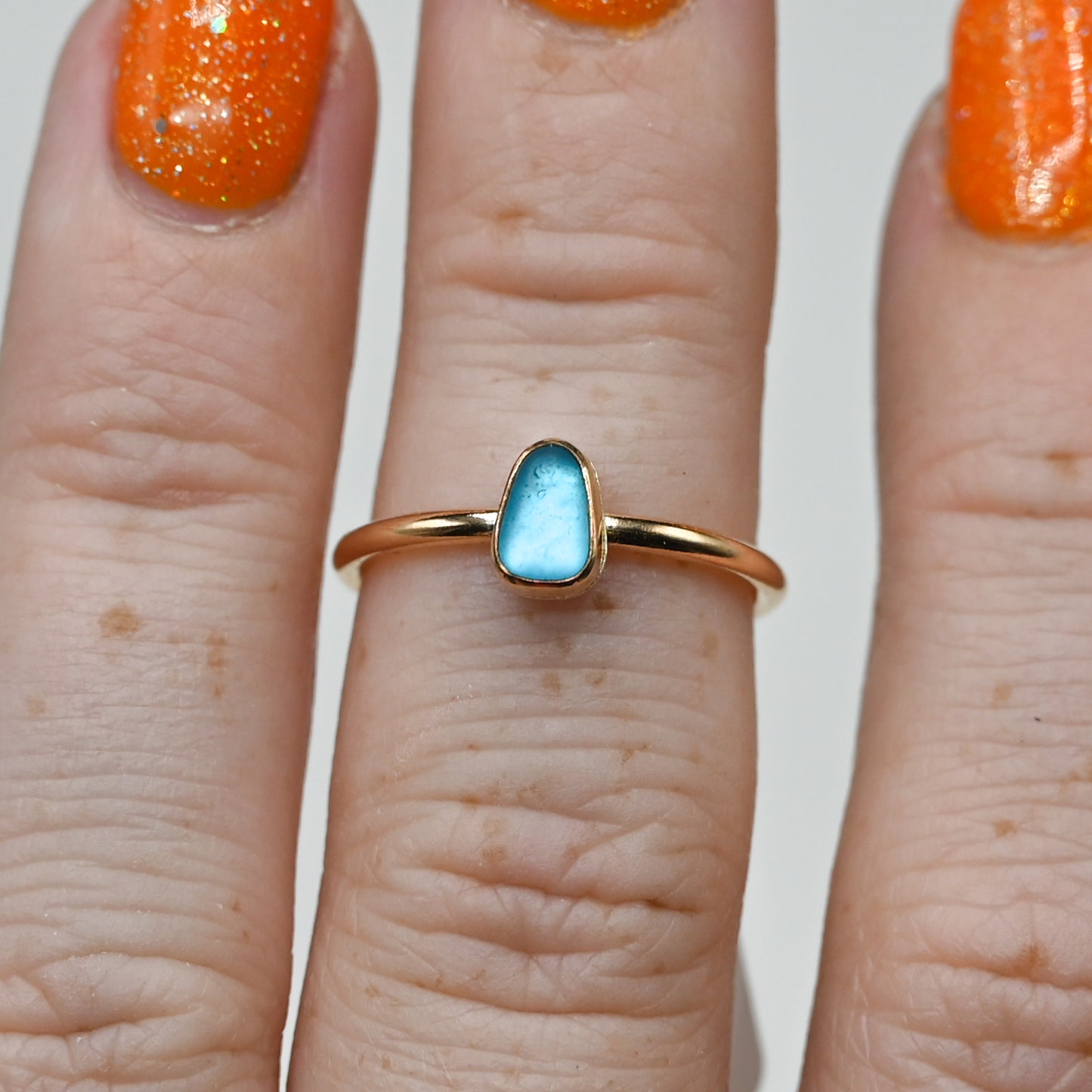 Gold fill turquoise sea glass size 6