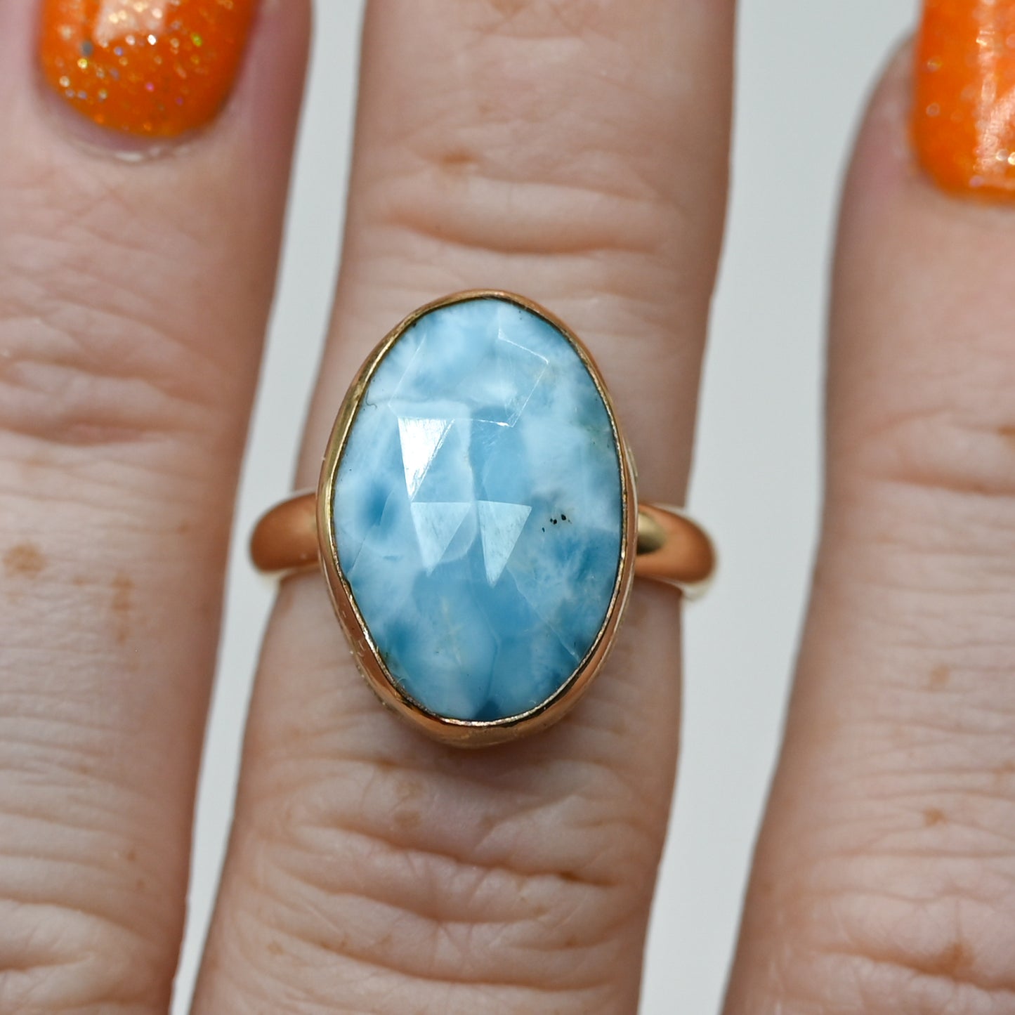 Gold fill xl rose cut larimar size 6