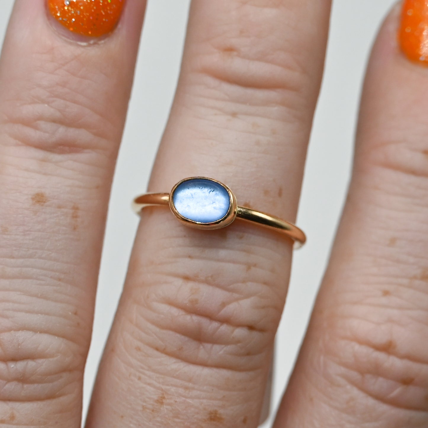 Gold fill mini horizontal cornflower sea glass size 6.5