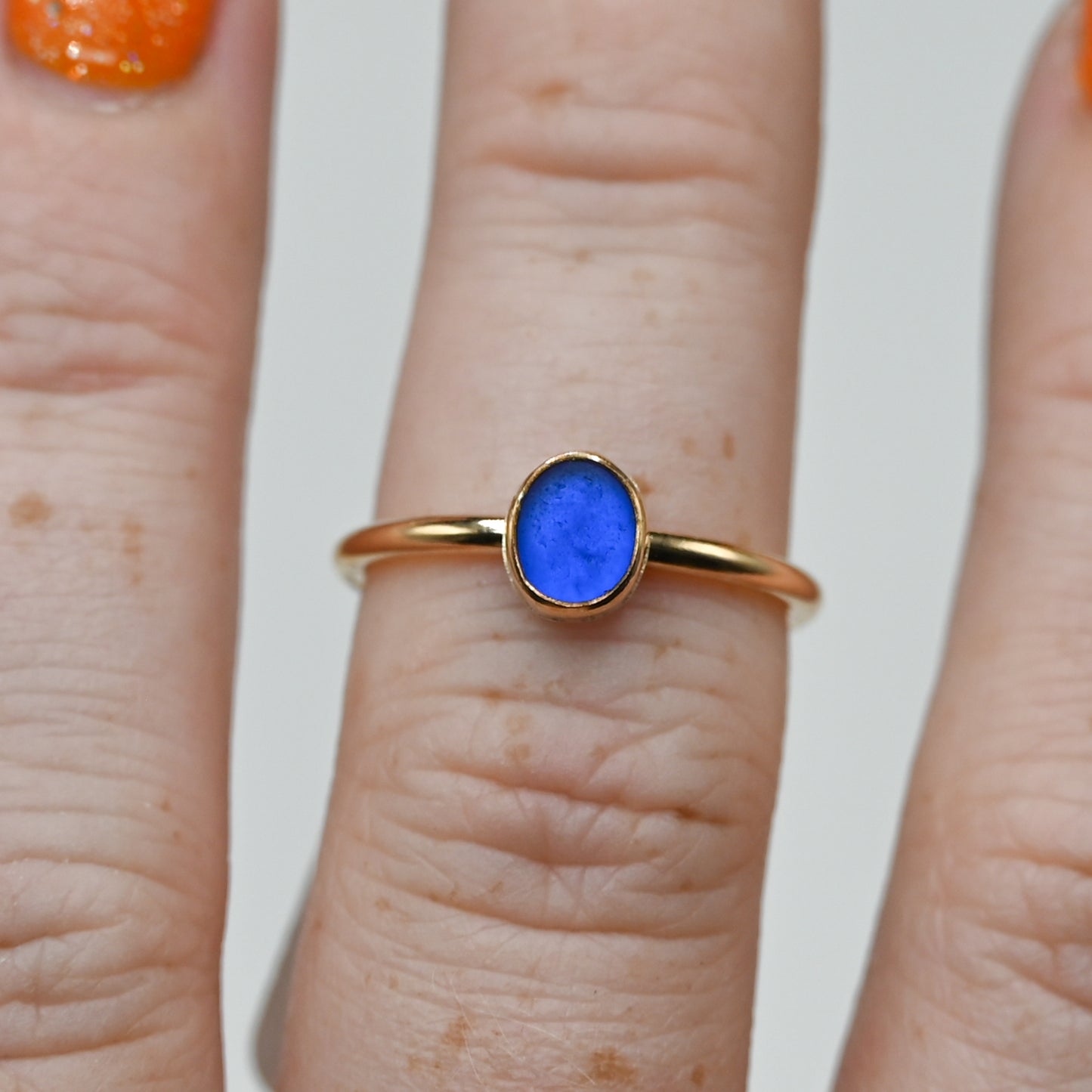 Gold fill cobalt sea glass size 6.5