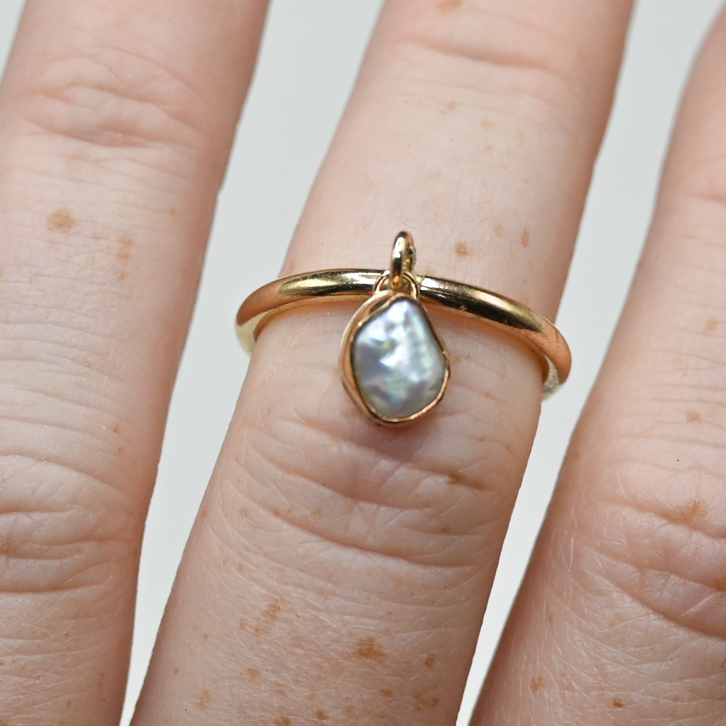 Gold fill keshi pearl charm dangle ring size 6.5