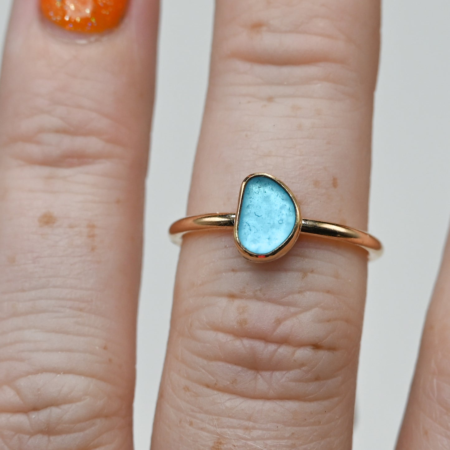 Gold fill turquoise sea glass size 6.75