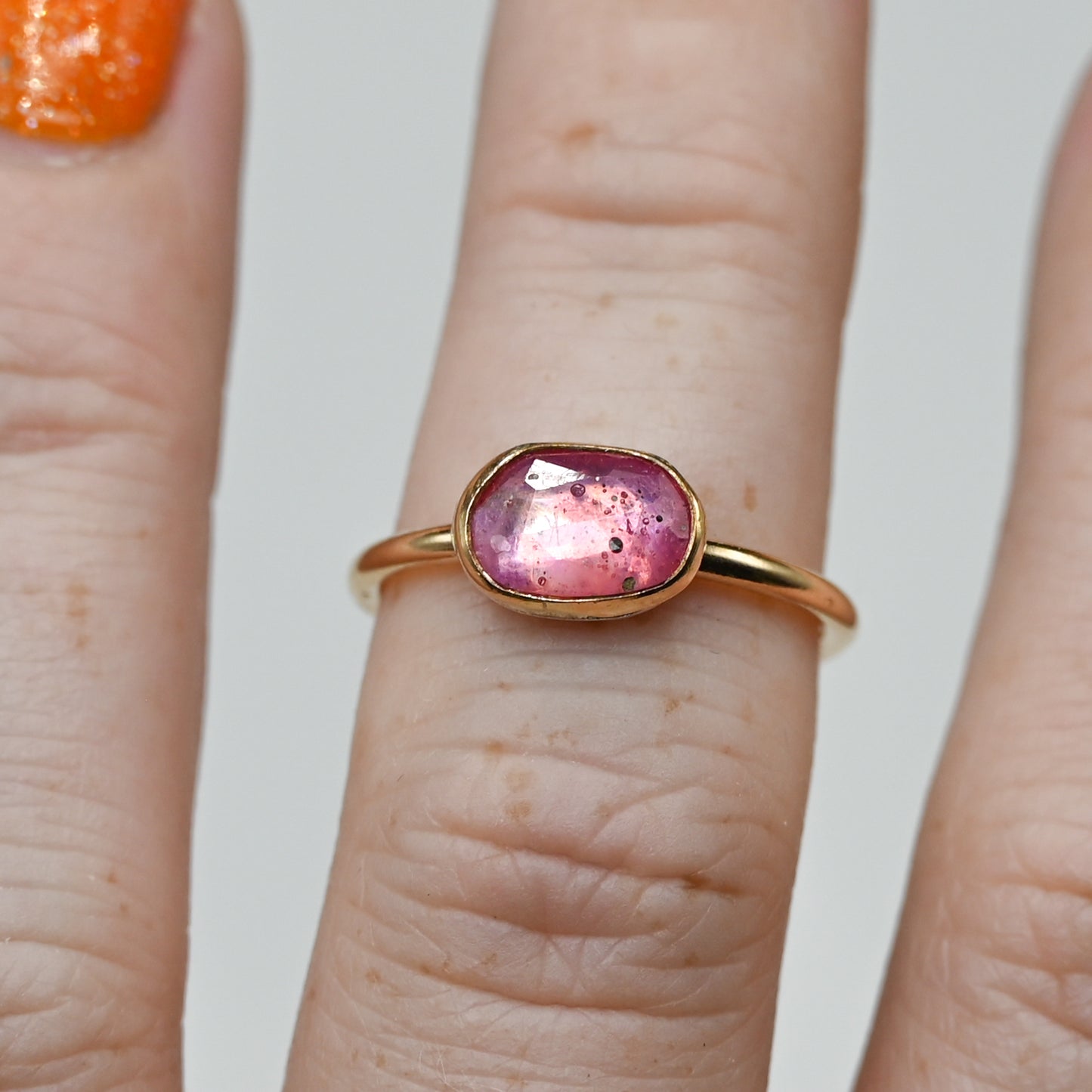 Gold fill rose cut ruby horizontal size 6.75