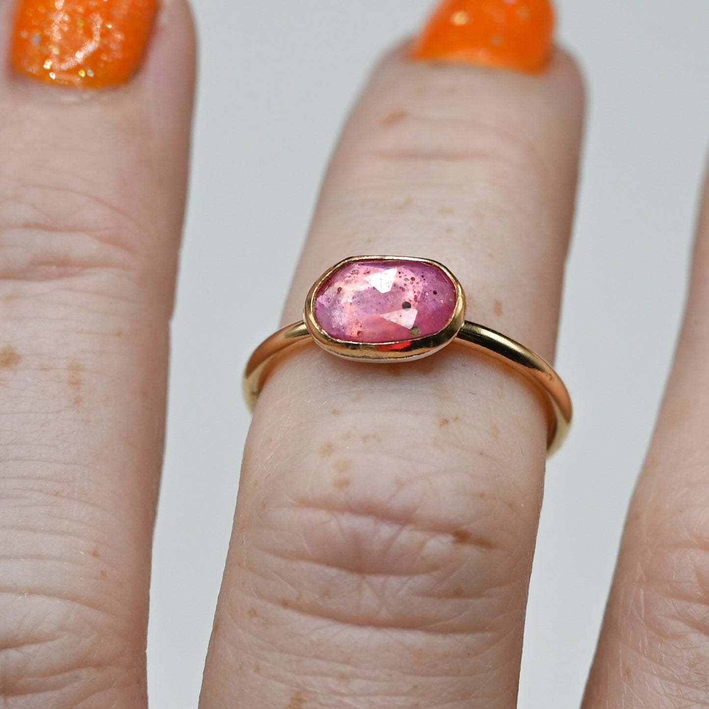 Gold fill rose cut ruby horizontal size 6.75
