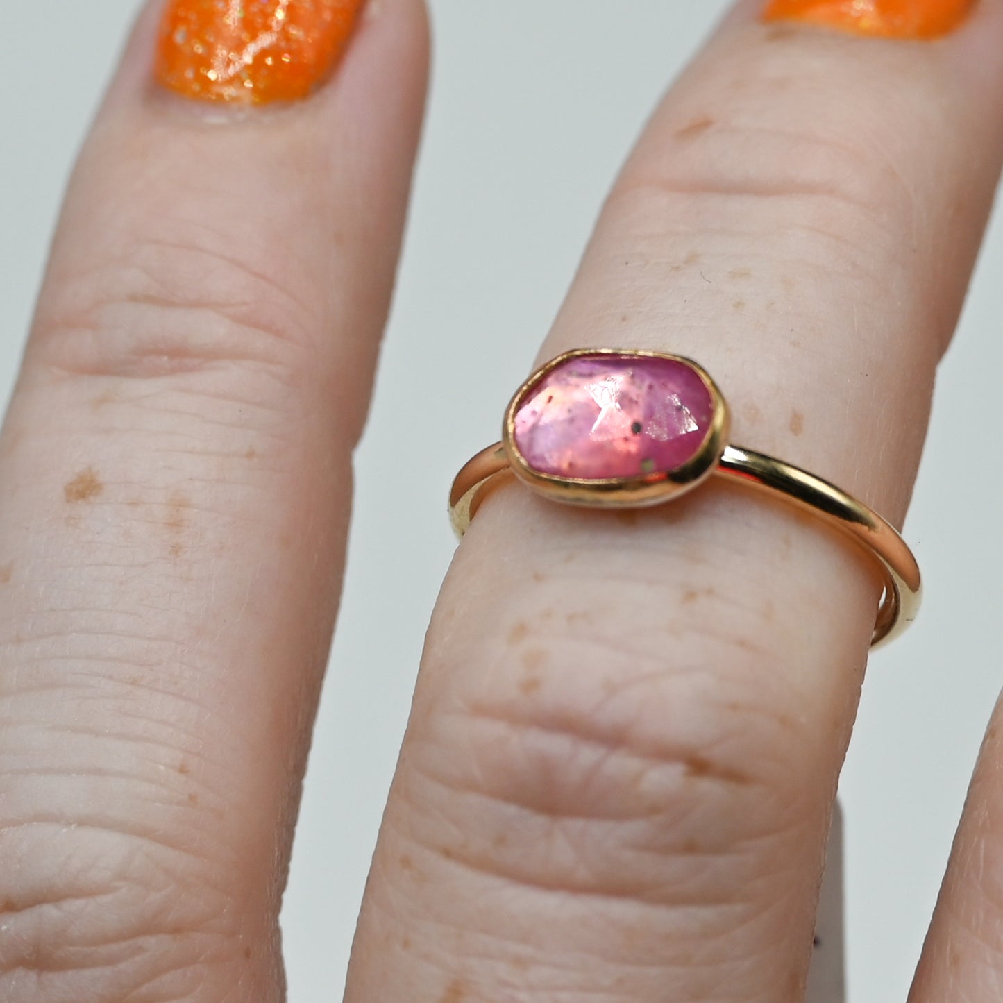 Gold fill rose cut ruby horizontal size 6.75