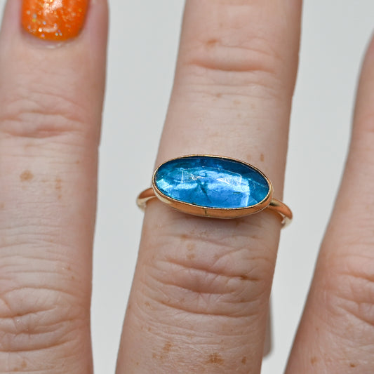 Gold fill horizontal rose cut neon blue apatite size 7