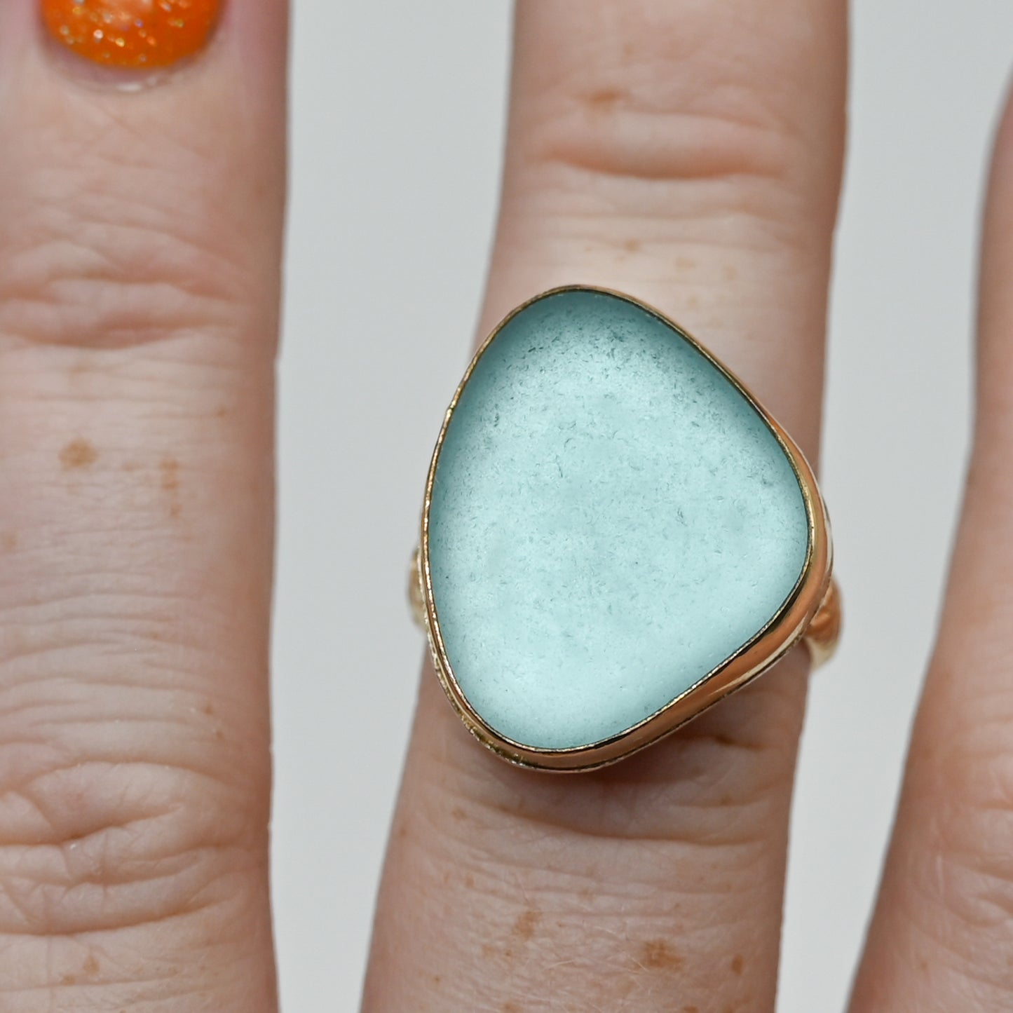 Gold fill xsl aqua sea glass size 7