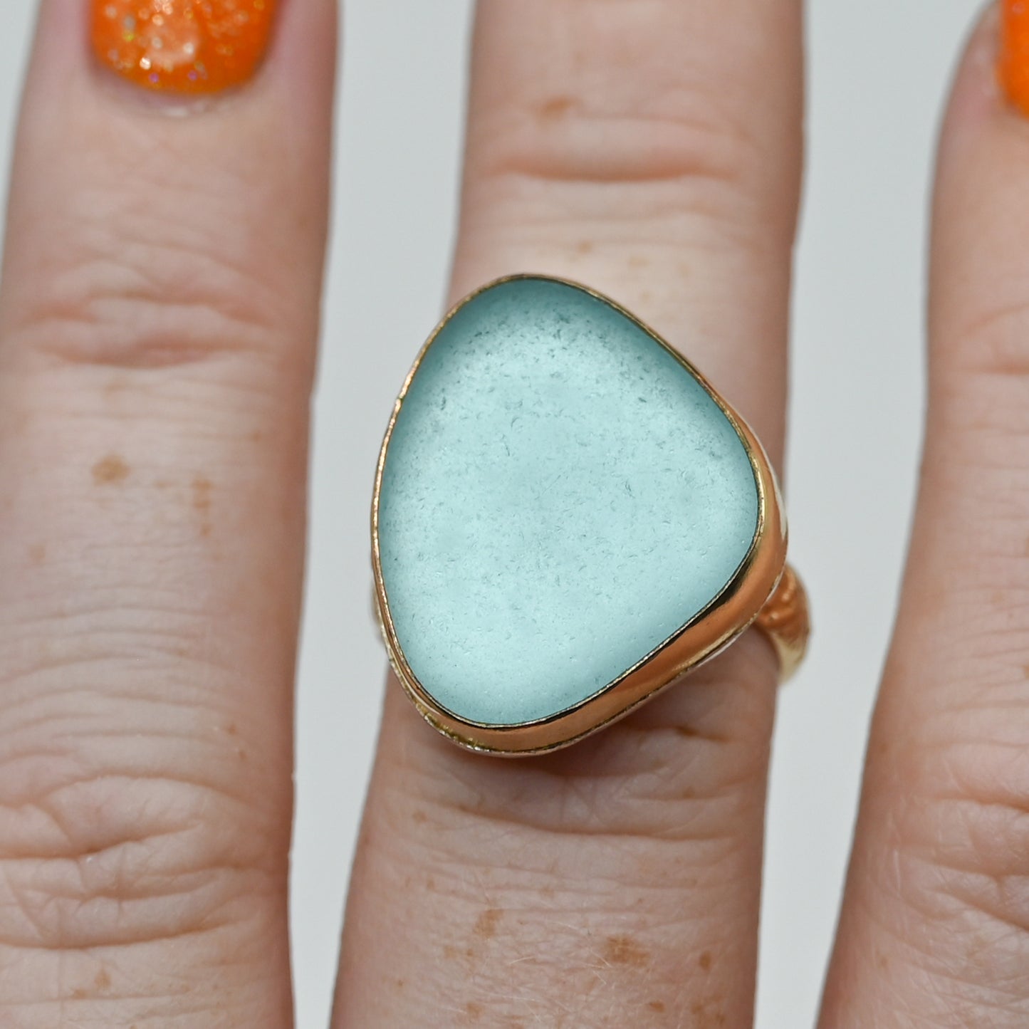 Gold fill xsl aqua sea glass size 7