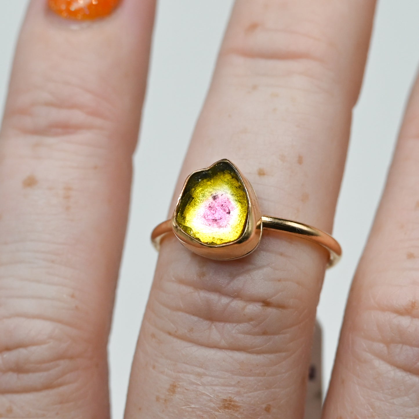 Gold fill watermelon tourmaline slice size 7