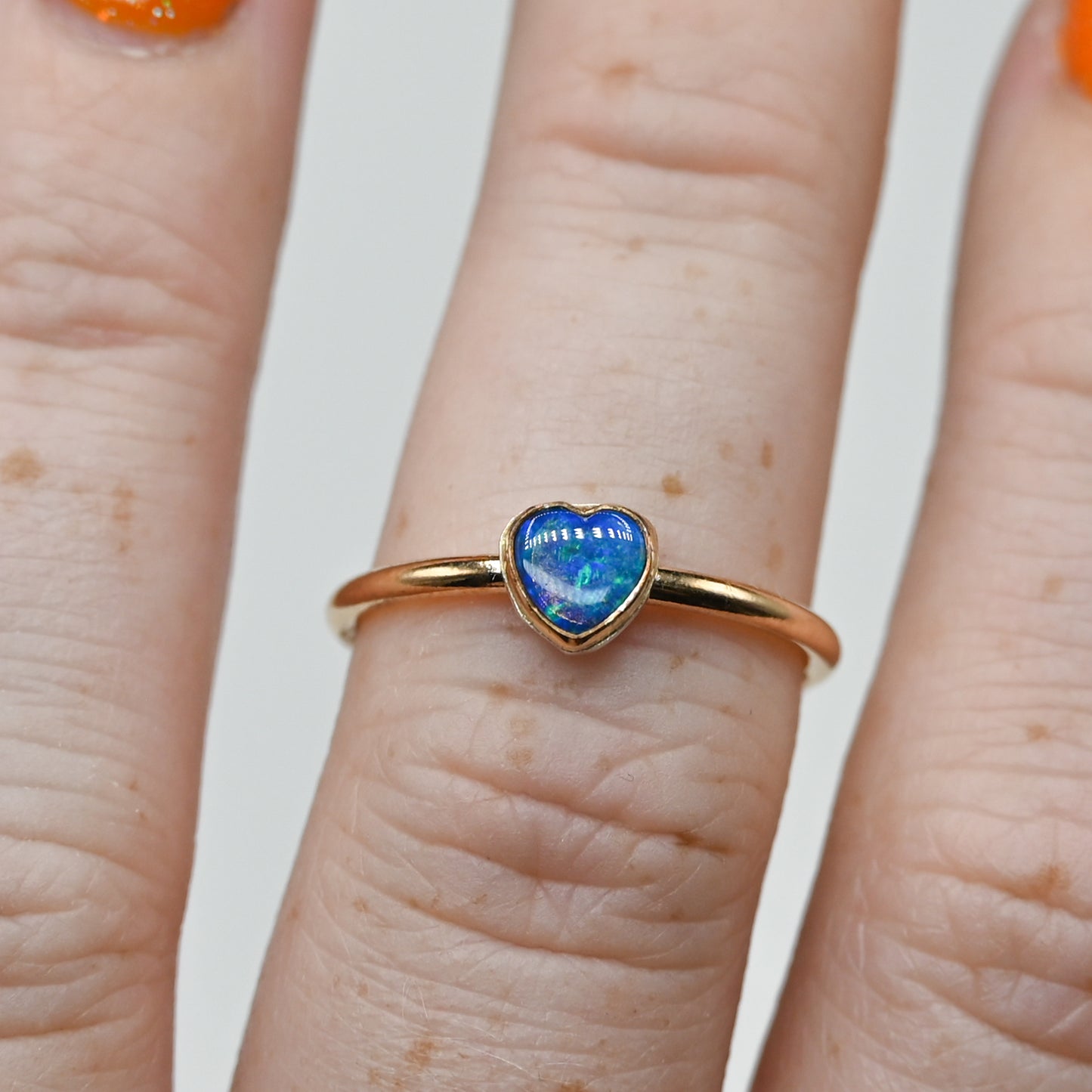 Gold fill tiny Australian opal heart size 7