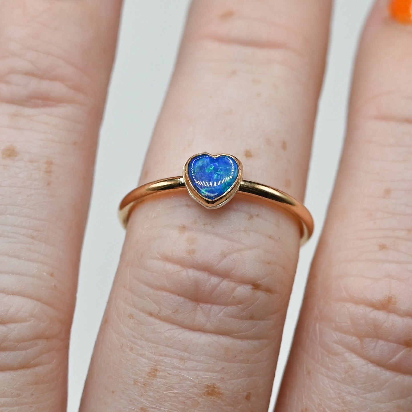 Gold fill tiny Australian opal heart size 7