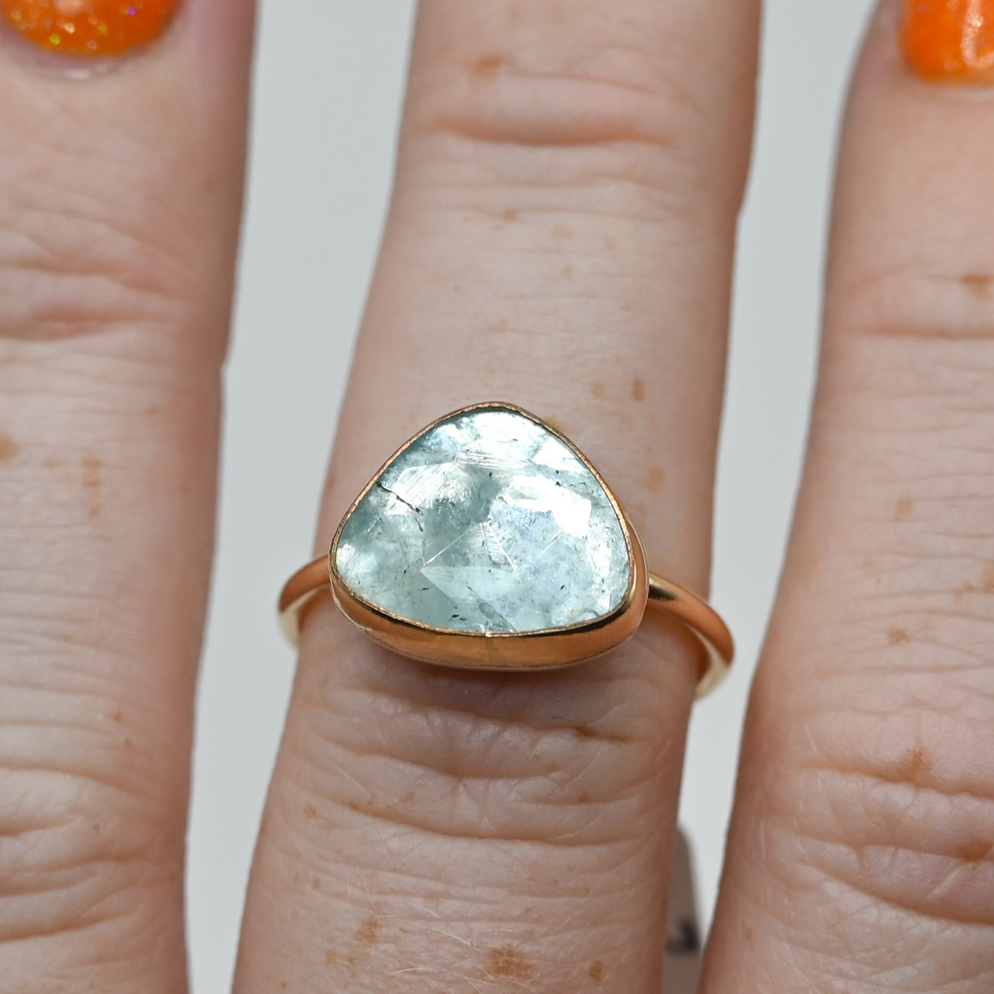 Gold fill rose cut aquamarine size 7