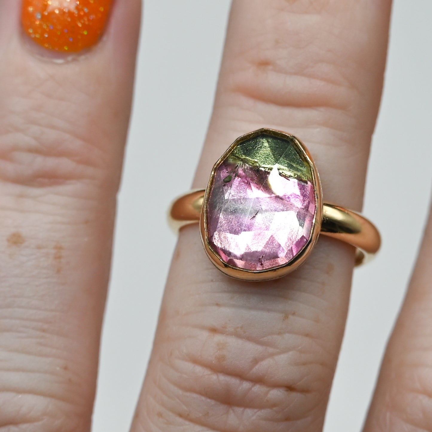 Gold fill large rose cut watermelon tourmaline size 7.5