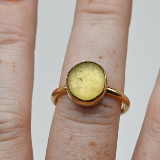 Gold fill large yellow sea glass size 7.75