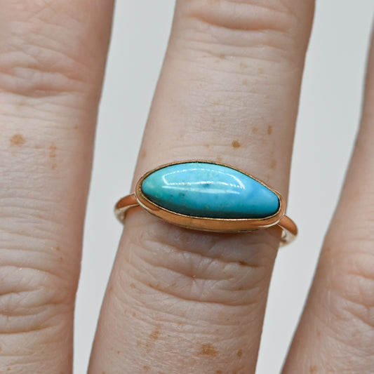 Gold fill horizontal sleeping beauty turquoise size 7.75