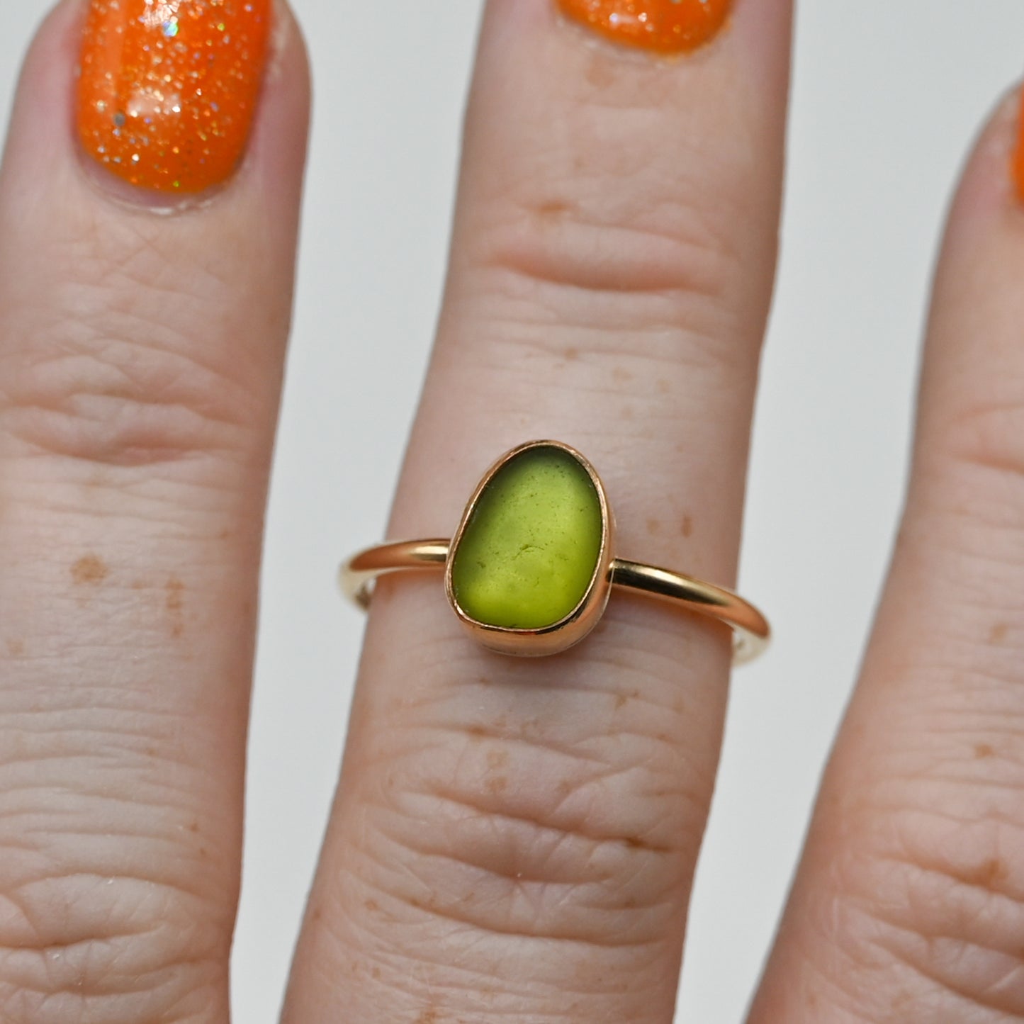 Gold fill olive sea glass size 8