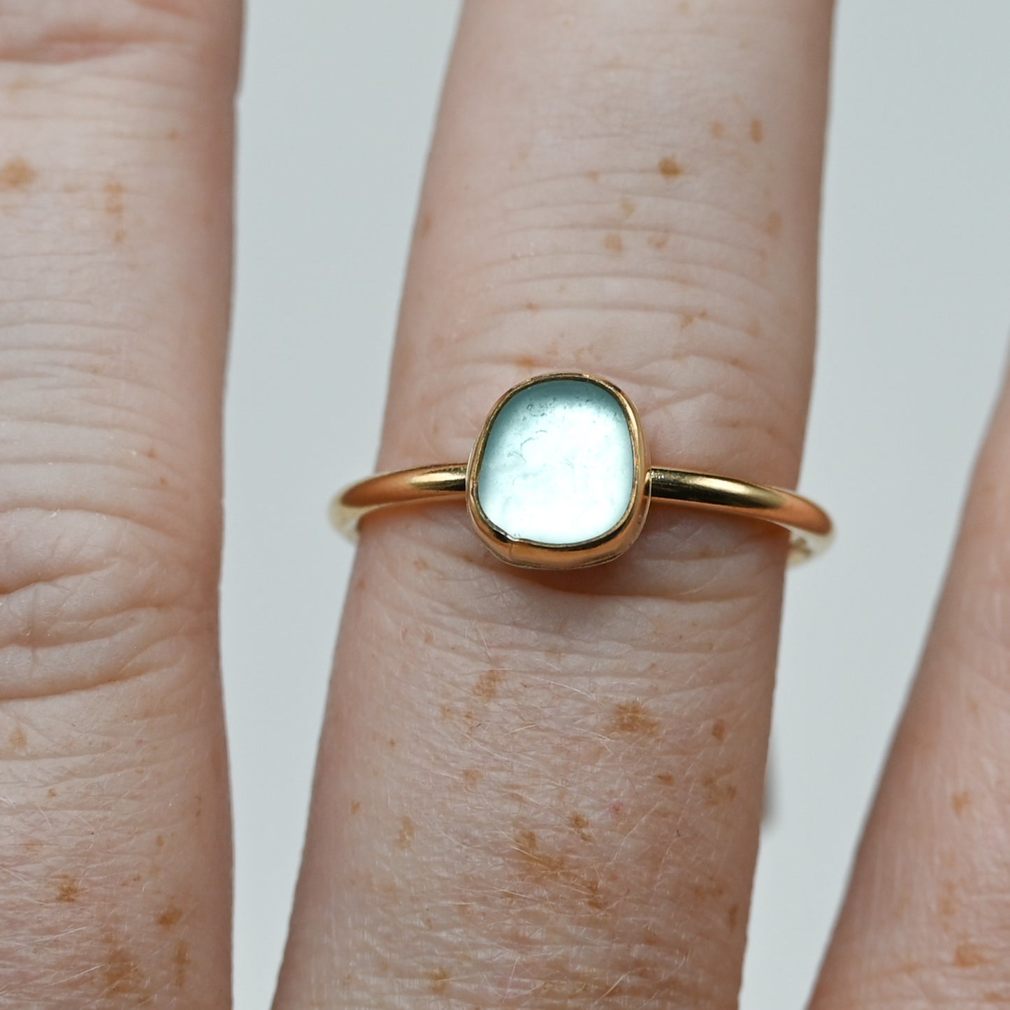 Gold fill light aqua sea glass size 8.25