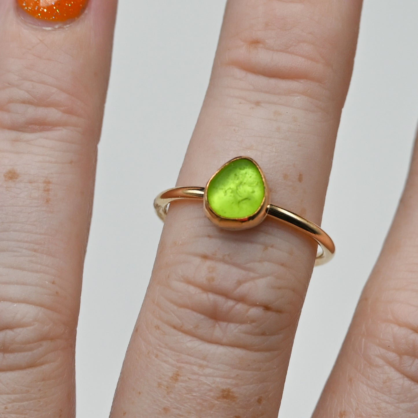 Gold fill lime green sea glass size 8.5