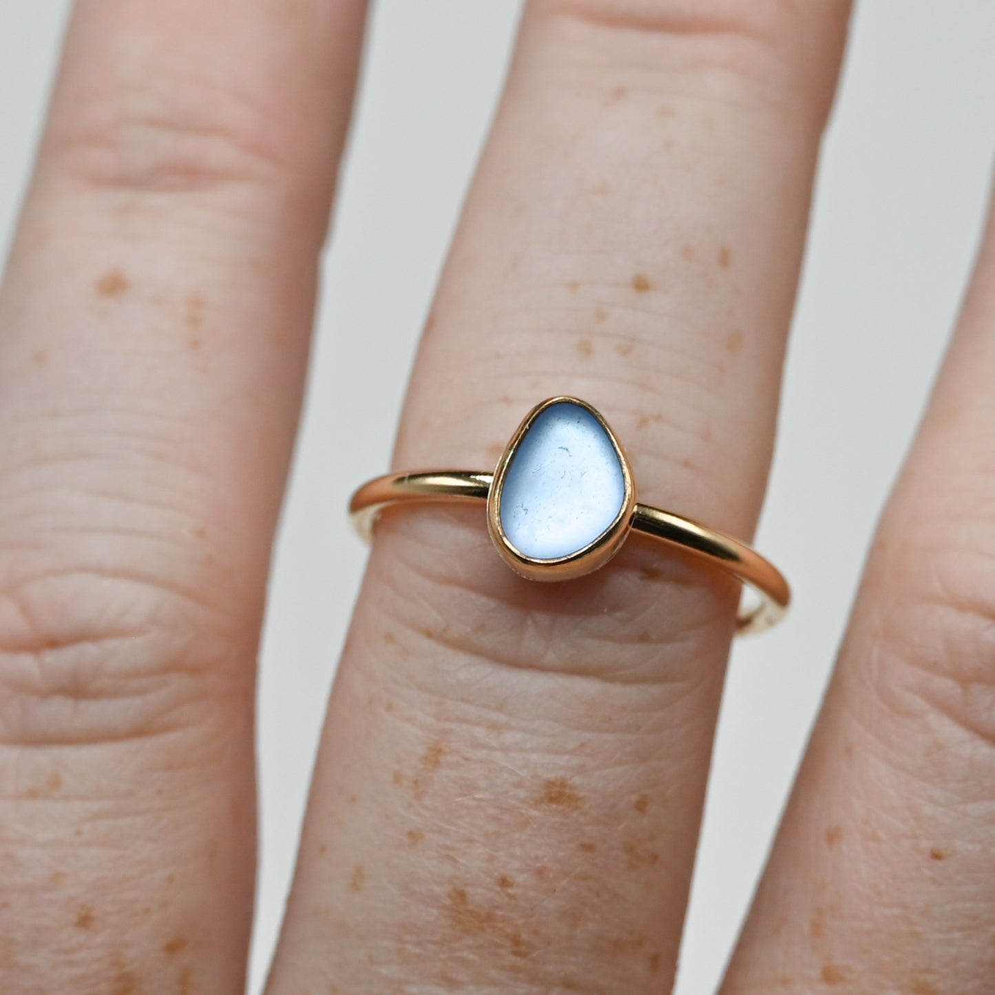 Gold fill cornflower sea glass size 8.5