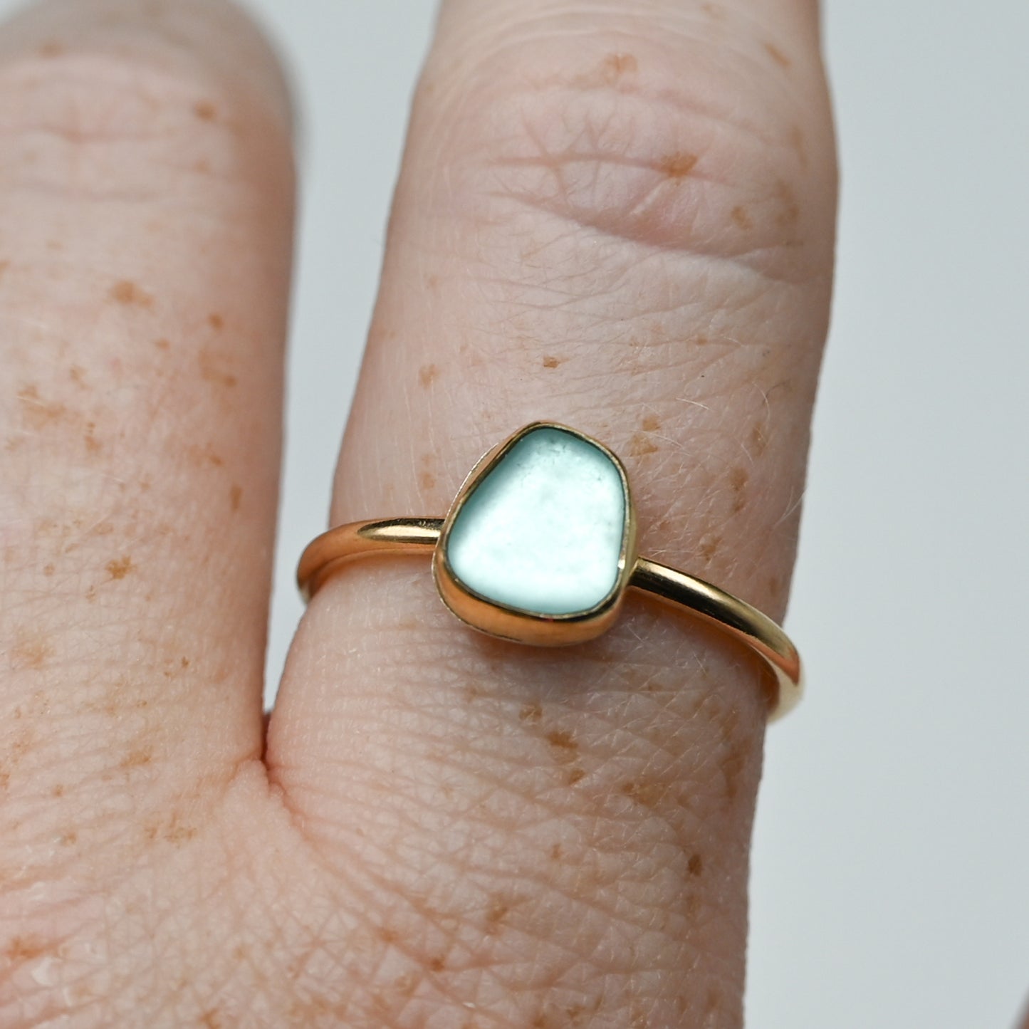 Gold fill aqua sea glass size 9