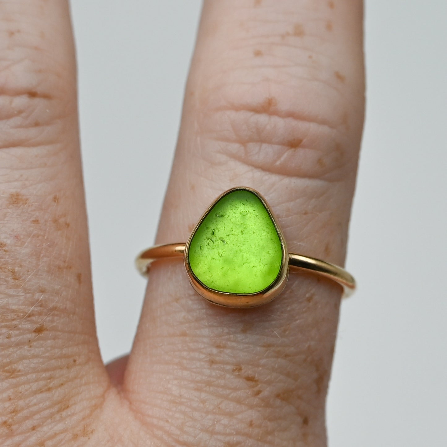 Gold fill lime green sea glass size 9.75
