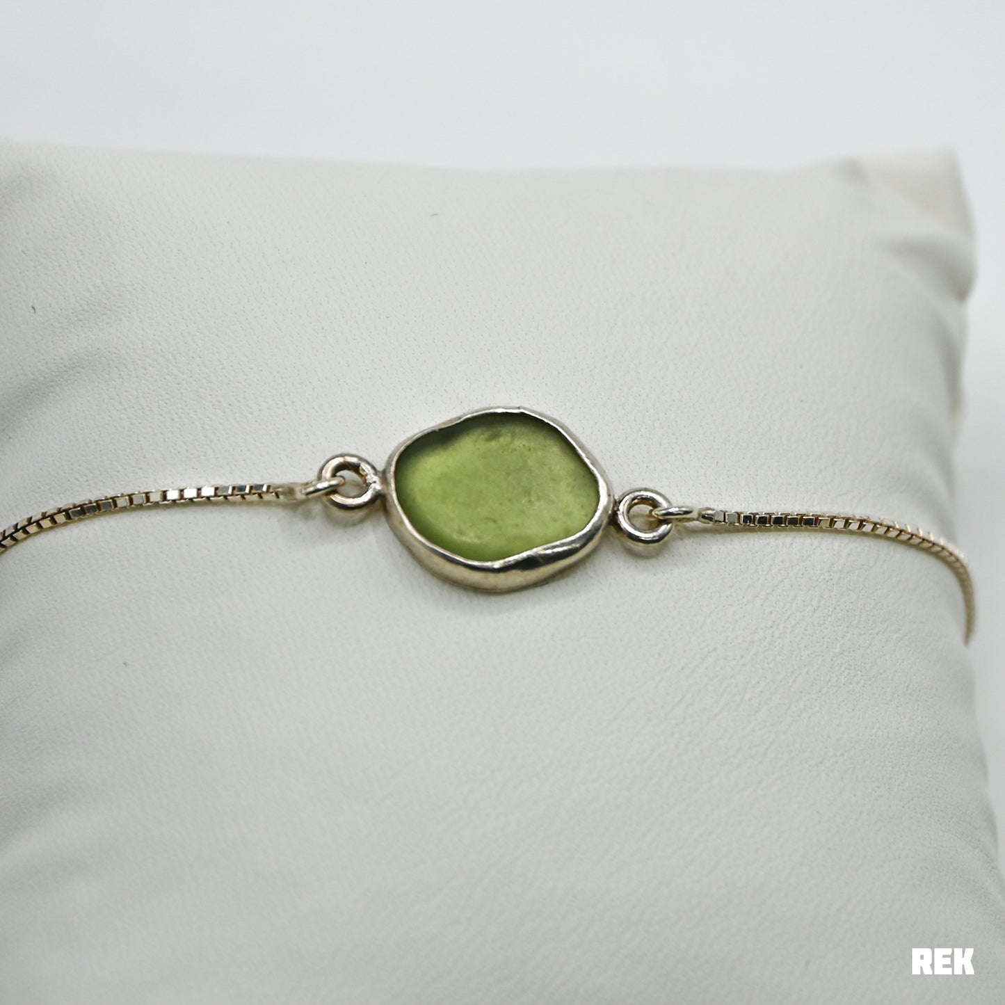 Sage green sea glass adjustable bracelet