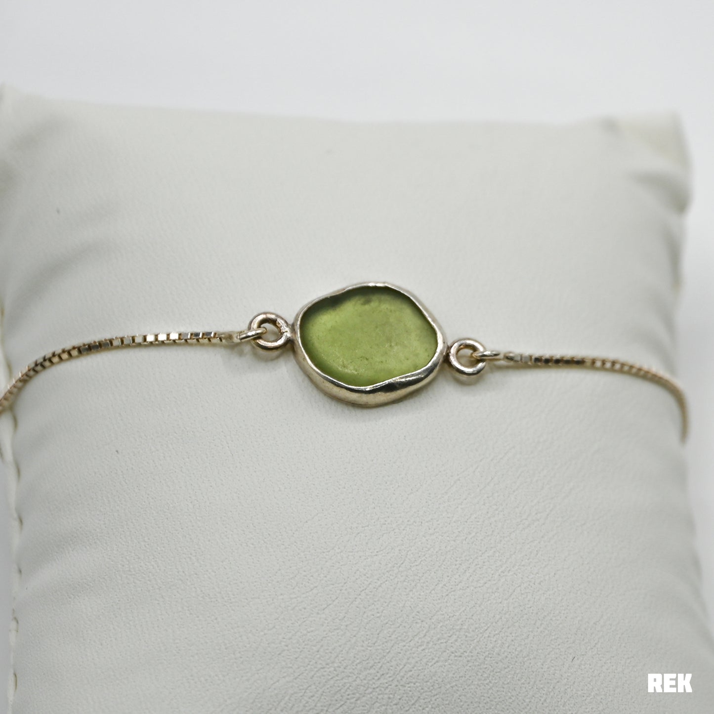 Sage green sea glass adjustable bracelet