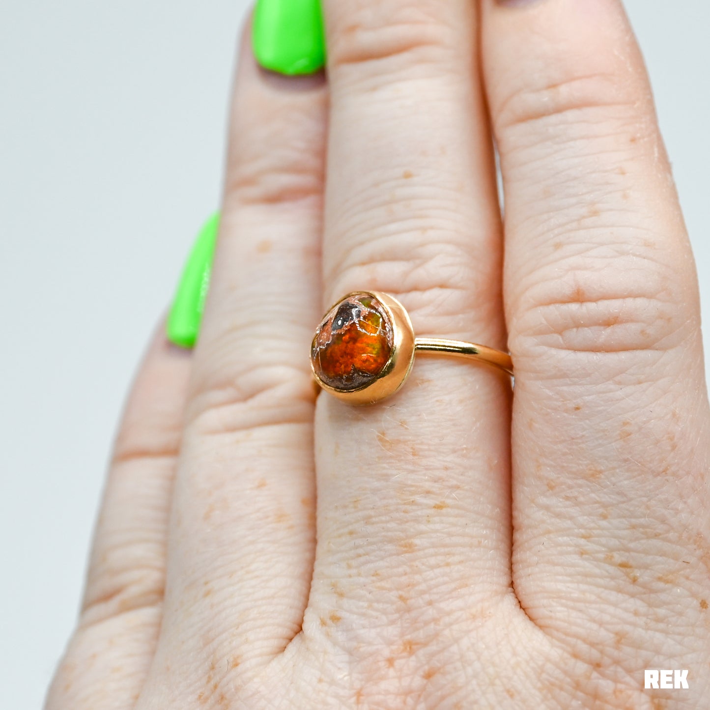 Gold fill Mexican fire opal size 8