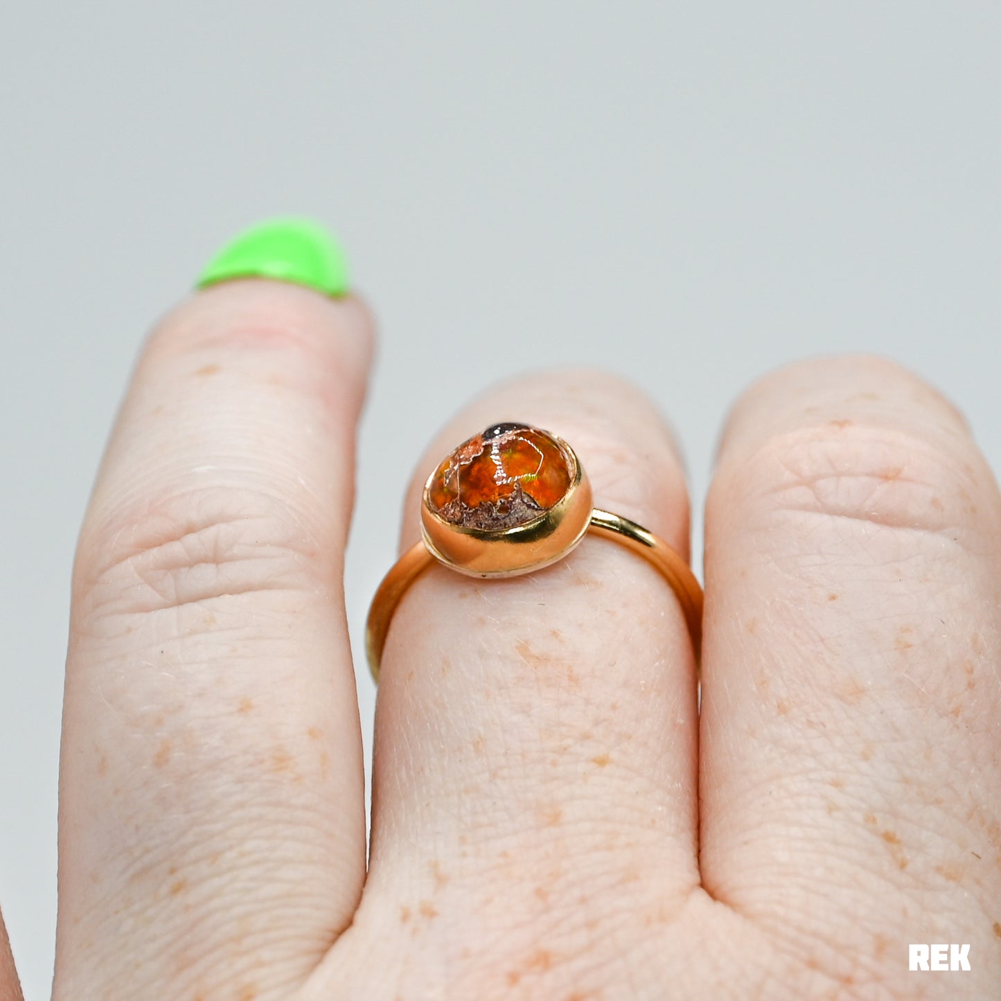 Gold fill Mexican fire opal size 8