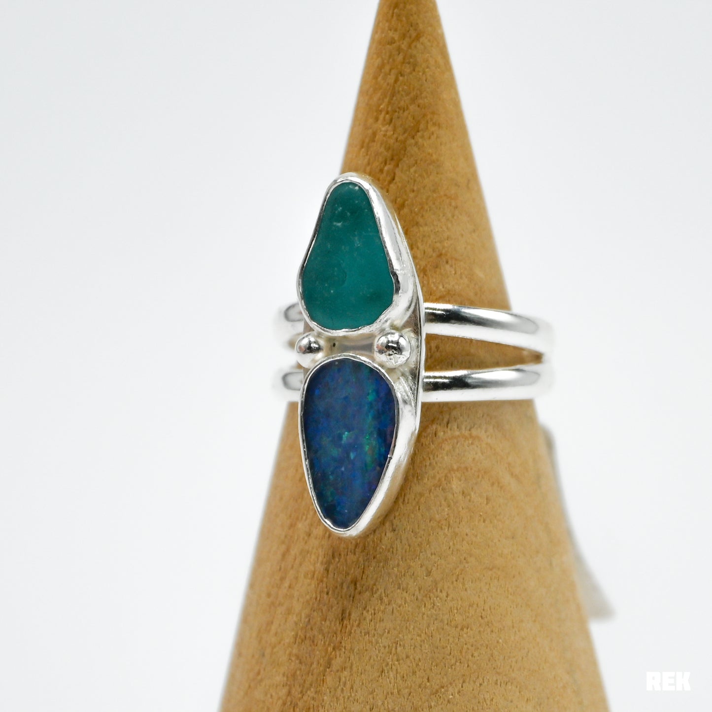 Aqua sea glass and Australian opal size 7
