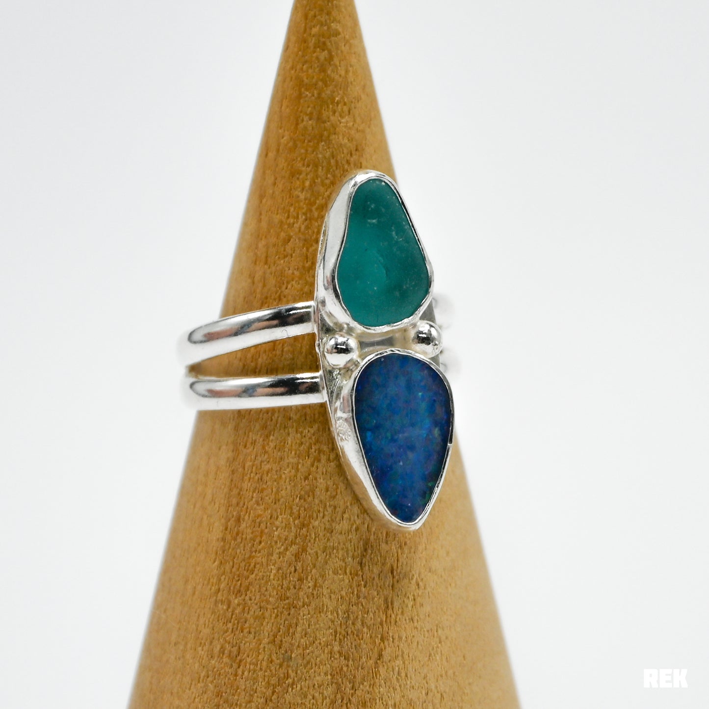 Aqua sea glass and Australian opal size 7