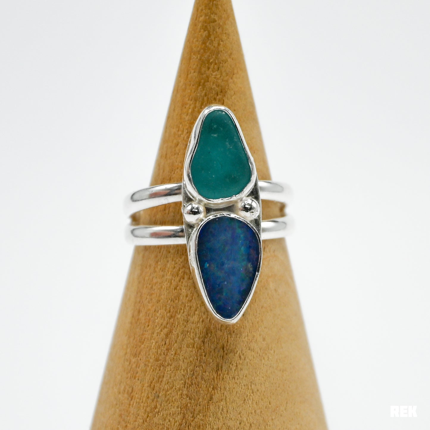 Aqua sea glass and Australian opal size 7