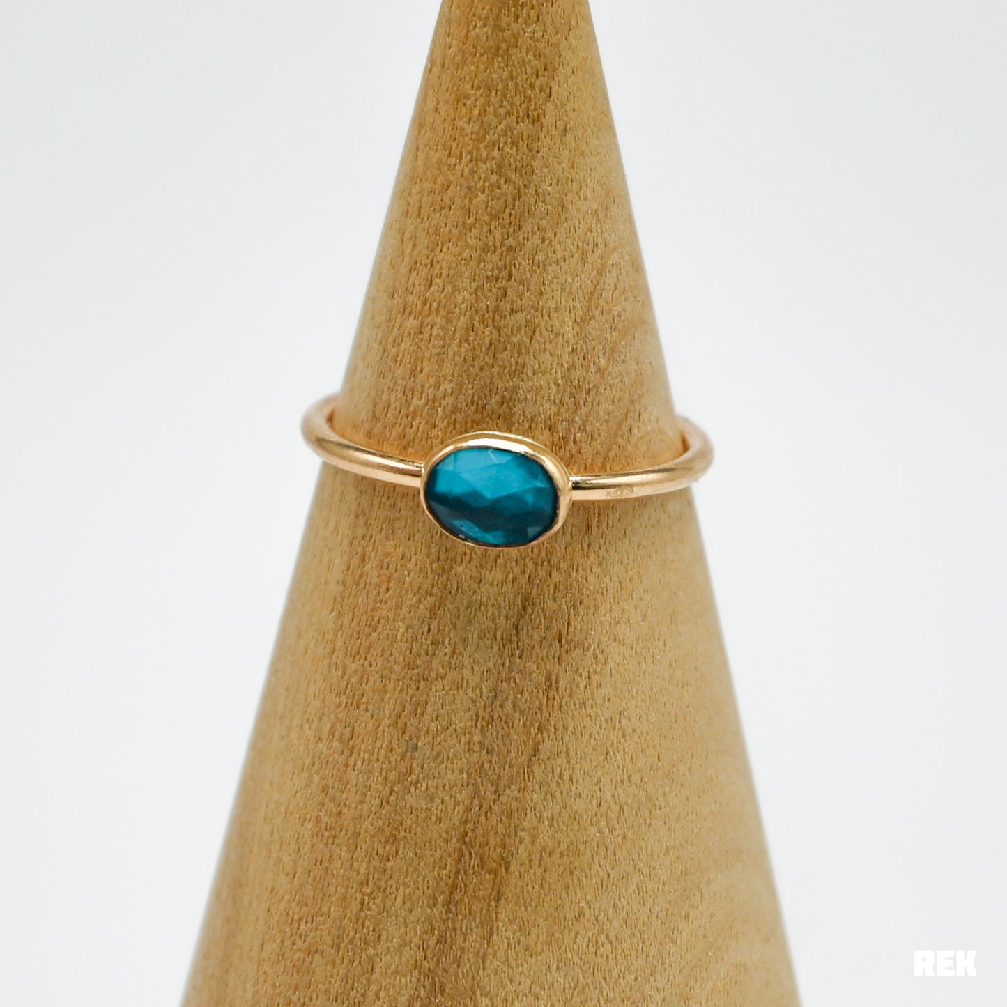 Gold fill mini rose cut neon blue apatite size 8.75